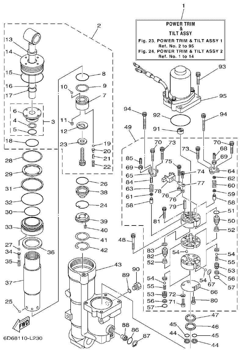 Yamaha F80BET, F100DET POWER TRIM & TILT ASSY 1 parts diagram